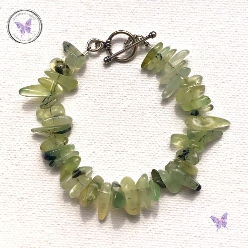 Prehnite Chip Bracelet With Silver Toggle Clasp